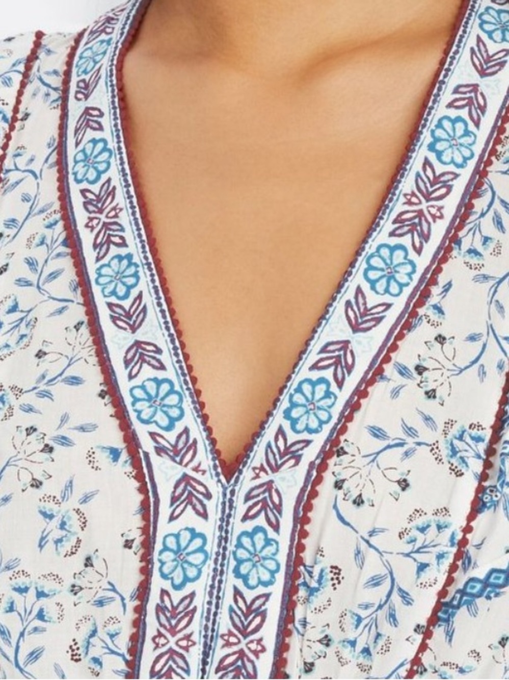 Poupette St Barth Camila V-Neck Ruffled Printed Gauze Mini Dress - Picture 3 of 9